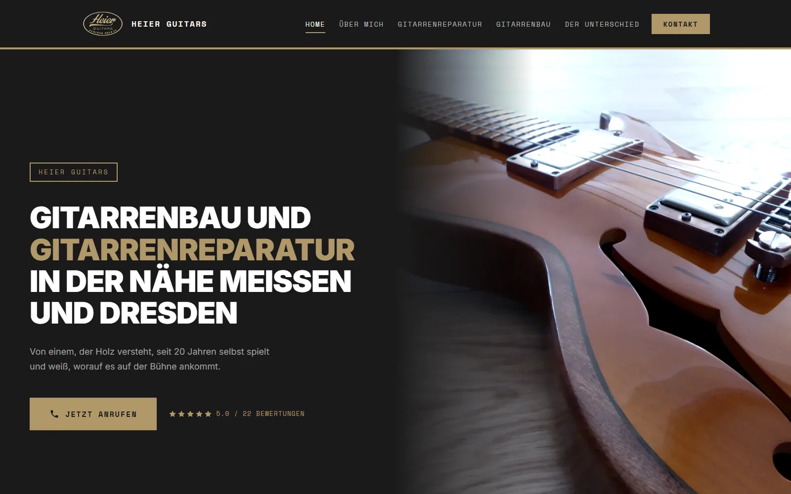 Startseite der Webseite von Heier Guitars, Gitarrenbau in Klipphausen