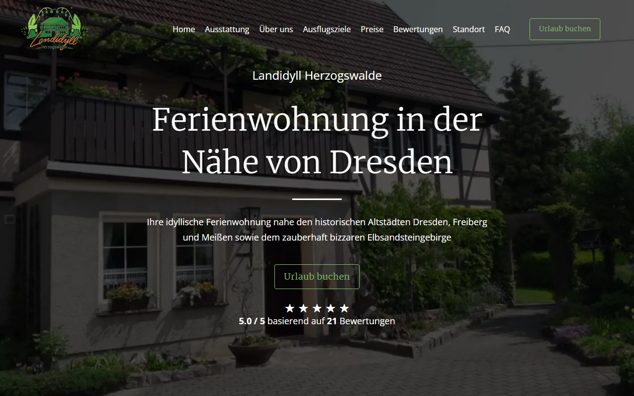 Webseite der Ferienwohnung Landidyll Herzogswalde, erstellt von Webdesign Wilsdruff