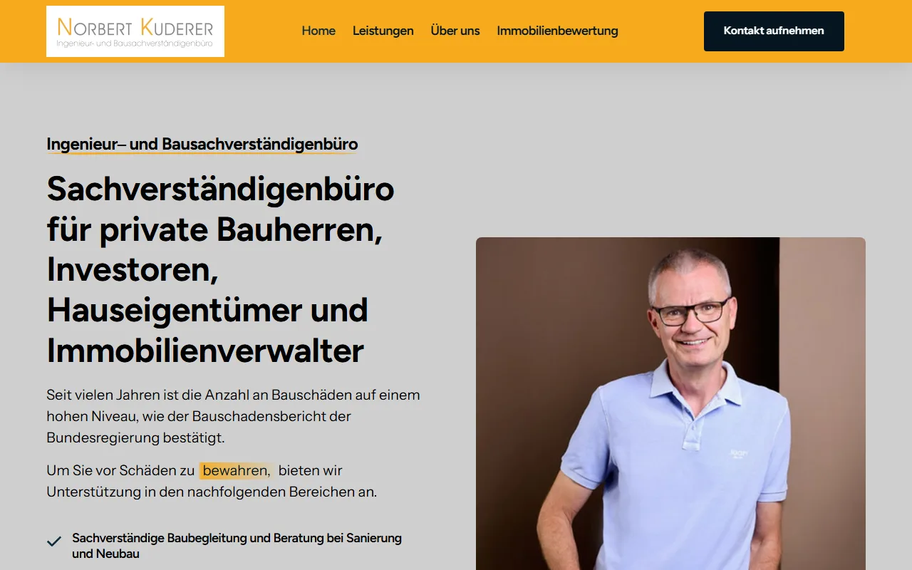 Webseite des Ingenieurbüros Norbert Kuderer aus Kesselsdorf, erstellt von Webdesign Wilsdruff