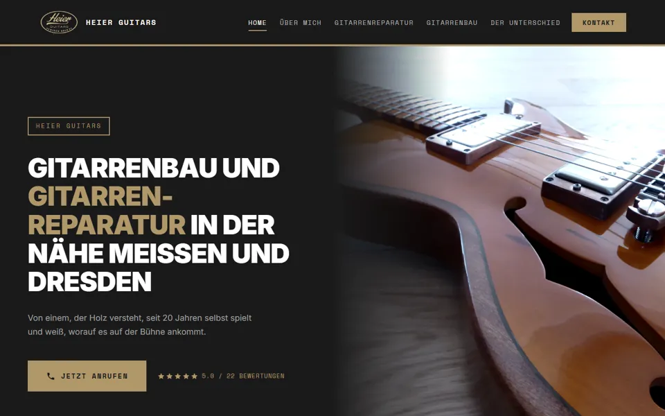 Startseite der Webseite von Heier Guitars, Gitarrenbau in Klipphausen