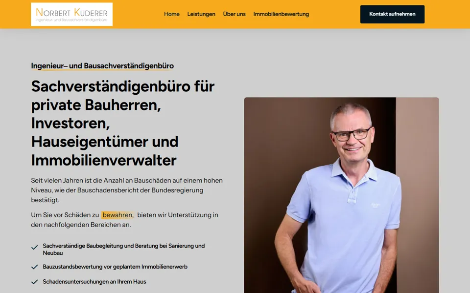 Startseite der Webseite von Ingenieurbüro Norbert Kuderer, Ingenieurbüro in Kesselsdorf