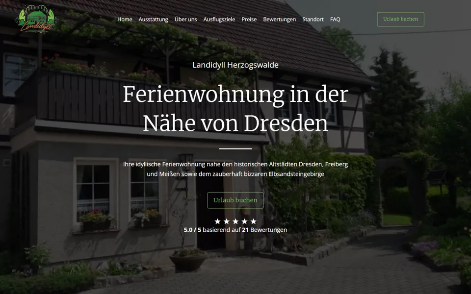 Startseite der Webseite von Landidyll Herzogswalde, Ferienwohnung