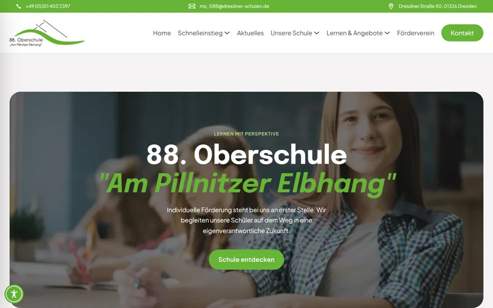 Startseite der Webseite von 88. Oberschule Dresden, Schule