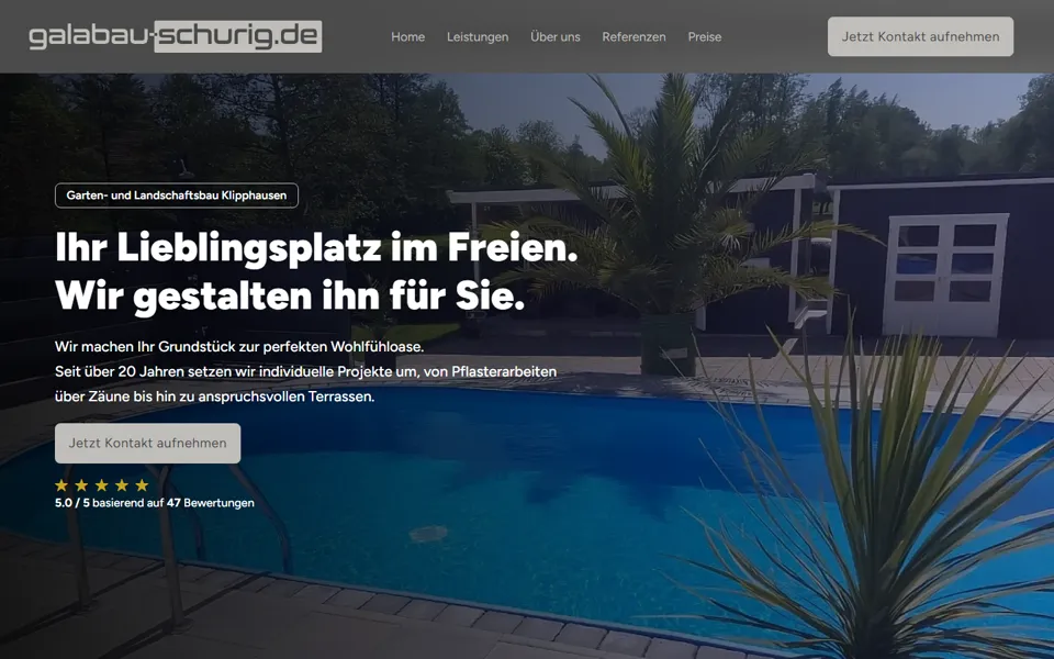 Startseite der Webseite von Galabau Schurig, Garten- und Landschaftsbau in Klipphausen