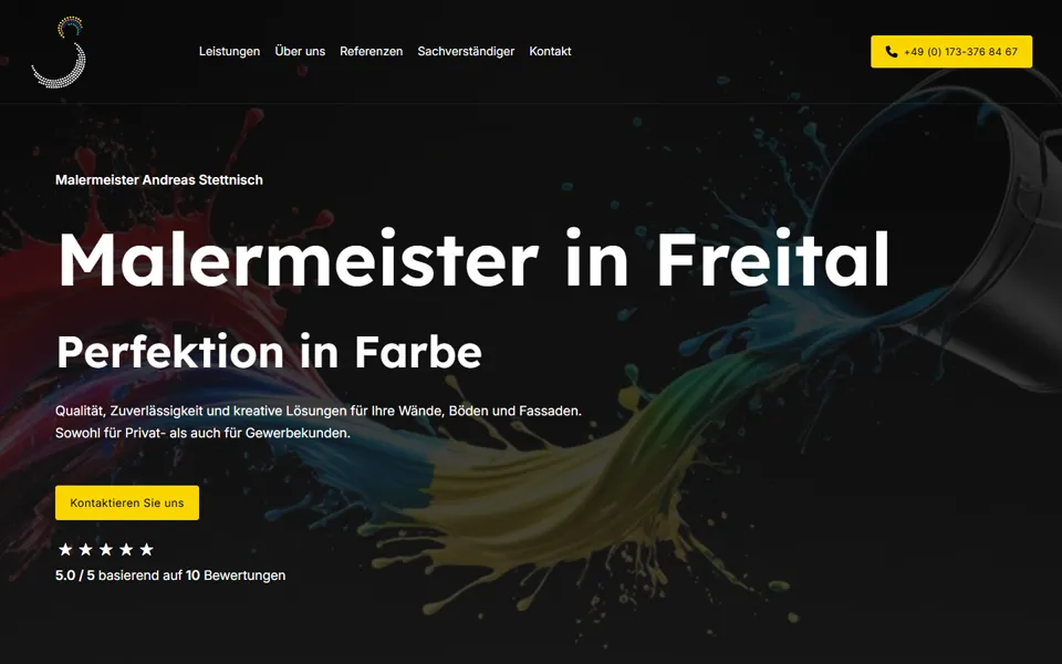 Startseite der Webseite von Malermeister Stettnisch, Malerbetrieb in Freital